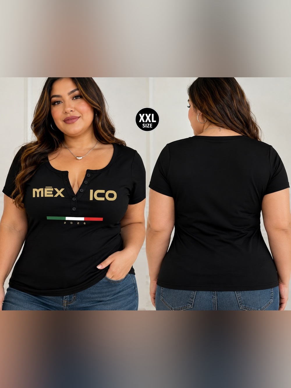 🖤🆕🖤Black Short-Sleeve Henley Graphic Tee Plus Size XXL